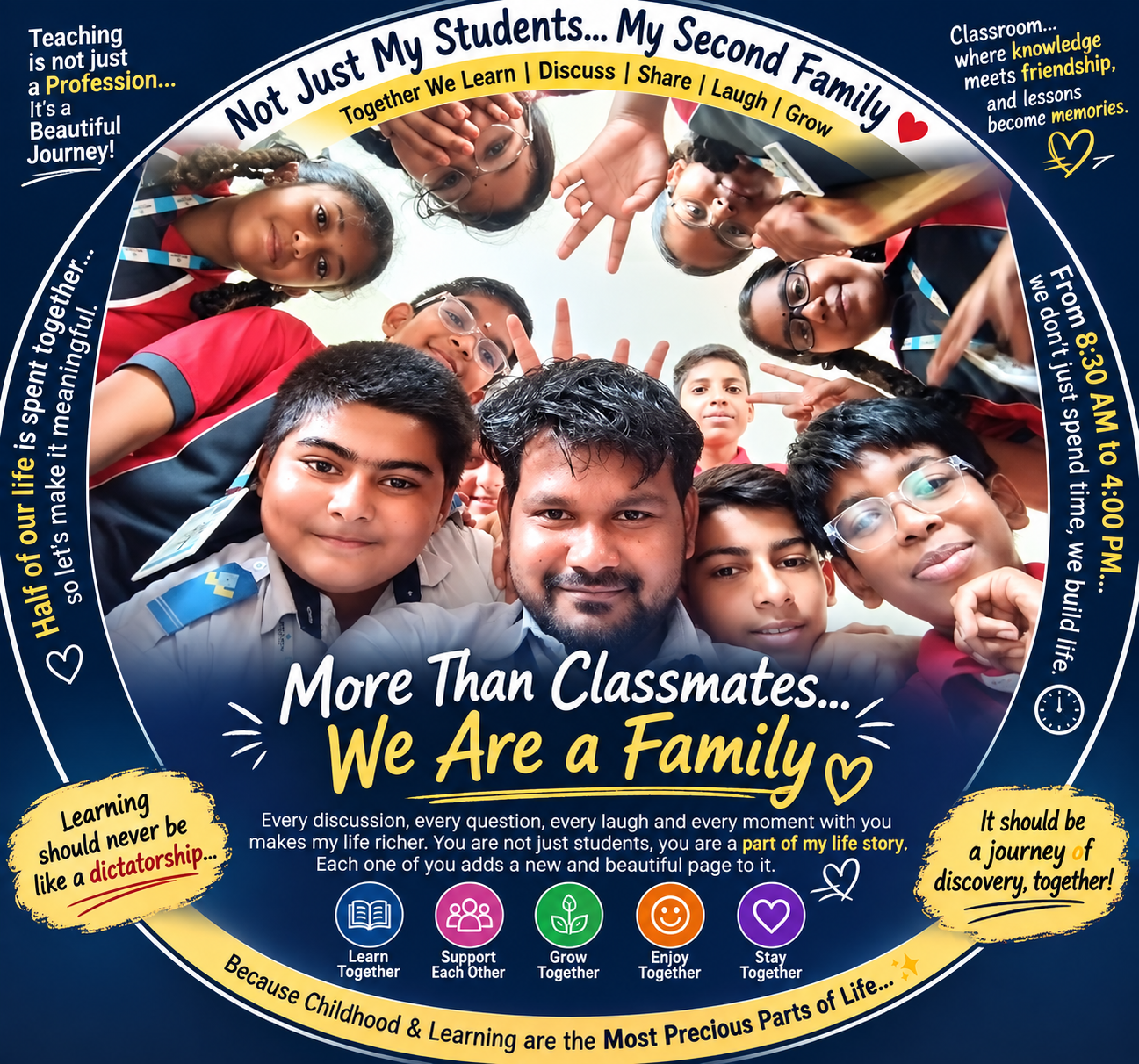 Teacher with students learning and sharing moments together